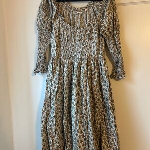 Doen Meribel Cotton Floral Smocked Long-Sleeve Dress